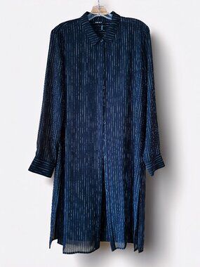 DKNY Black Long Tunic with White Stripes for Women, Size Large